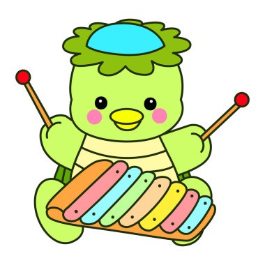 Kawaii Japon mitolojisi Kappa çıkartması. Şirin Kappa maskotu hayalet Japon..