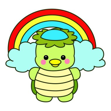 Kawaii Japon mitolojisi Kappa çıkartması. Şirin Kappa maskotu hayalet Japon..