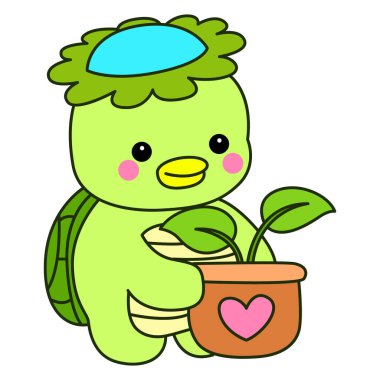 Kawaii Japon mitolojisi Kappa çıkartması. Şirin Kappa maskotu hayalet Japon..