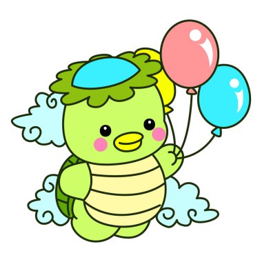 Kawaii Japon mitolojisi Kappa çıkartması. Şirin Kappa maskotu hayalet Japon..