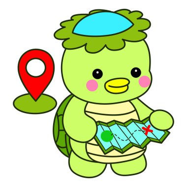 Kawaii Japon mitolojisi Kappa çıkartması. Şirin Kappa maskotu hayalet Japon..