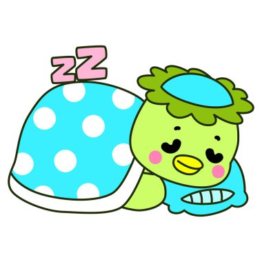 Kawaii Japon mitolojisi Kappa çıkartması. Şirin Kappa maskotu hayalet Japon..