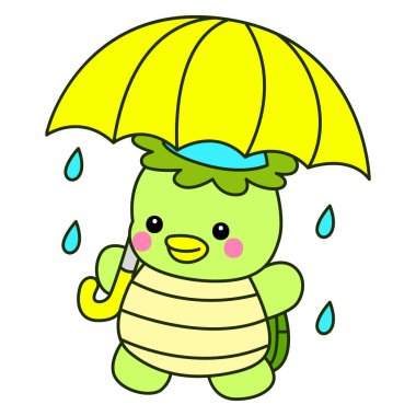 Kawaii Japon mitolojisi Kappa çıkartması. Şirin Kappa maskotu hayalet Japon..