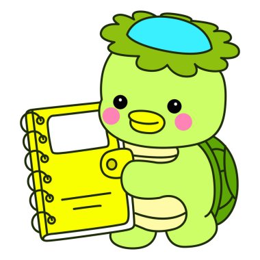 Kawaii Japon mitolojisi Kappa çıkartması. Şirin Kappa maskotu hayalet Japon..