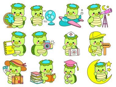 Kawaii Japon mitolojisi Kappa çıkartması. Şirin Kappa maskotu hayalet Japon..