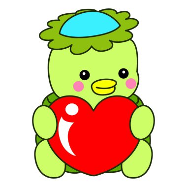 Kawaii Japon mitolojisi Kappa çıkartması. Şirin Kappa maskotu hayalet Japon..