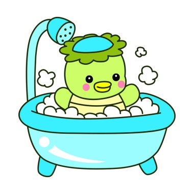 Kawaii Japon mitolojisi Kappa çıkartması. Şirin Kappa maskotu hayalet Japon..