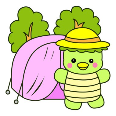 Kawaii Japon mitolojisi Kappa çıkartması. Şirin Kappa maskotu hayalet Japon..