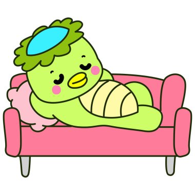 Kawaii Japon mitolojisi Kappa çıkartması. Şirin Kappa maskotu hayalet Japon..