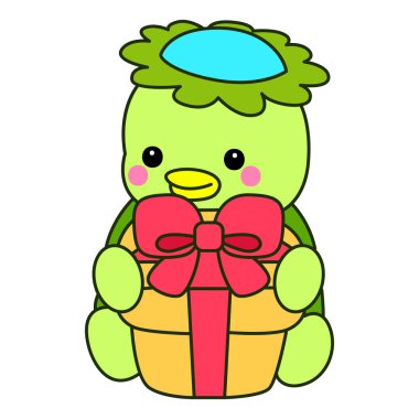 Kawaii Japon mitolojisi Kappa çıkartması. Şirin Kappa maskotu hayalet Japon..