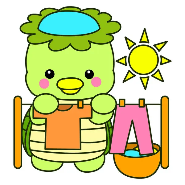 Kawaii Japon mitolojisi Kappa çıkartması. Şirin Kappa maskotu hayalet Japon..