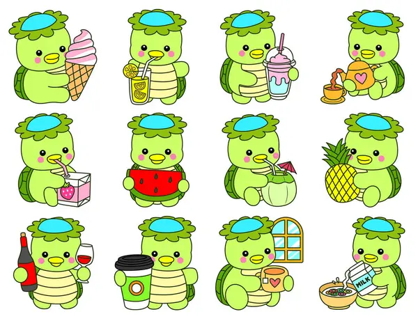 Kawaii Japon mitolojisi Kappa çıkartması. Şirin Kappa maskotu hayalet Japon..