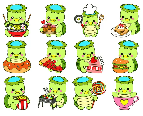 Kawaii Japon mitolojisi Kappa çıkartması. Şirin Kappa maskotu hayalet Japon..