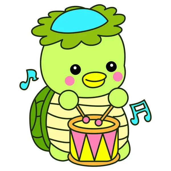 Kawaii Japon mitolojisi Kappa çıkartması. Şirin Kappa maskotu hayalet Japon..