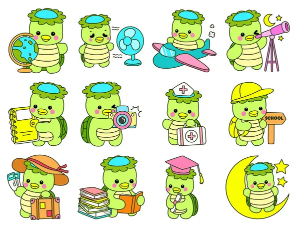 Kawaii Japon mitolojisi Kappa çıkartması. Şirin Kappa maskotu hayalet Japon..