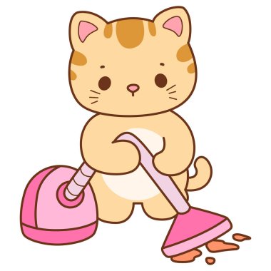 Çeşitli aktiviteleri olan bir grup sevimli kedi. Kupa defteri ve çıkartma için Kawaii hayvan kedisi. Komik kedi çizimleri..