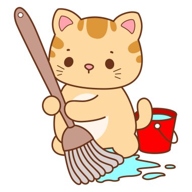 Çeşitli aktiviteleri olan bir grup sevimli kedi. Kupa defteri ve çıkartma için Kawaii hayvan kedisi. Komik kedi çizimleri..