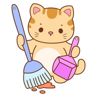 Çeşitli aktiviteleri olan bir grup sevimli kedi. Kupa defteri ve çıkartma için Kawaii hayvan kedisi. Komik kedi çizimleri..