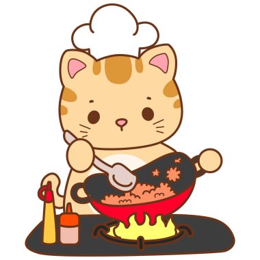 Çeşitli aktiviteleri olan bir grup sevimli kedi. Kupa defteri ve çıkartma için Kawaii hayvan kedisi. Komik kedi çizimleri..