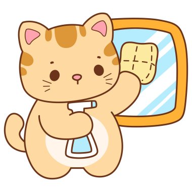 Çeşitli aktiviteleri olan bir grup sevimli kedi. Kupa defteri ve çıkartma için Kawaii hayvan kedisi. Komik kedi çizimleri..