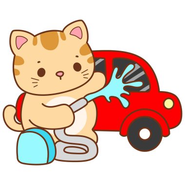 Çeşitli aktiviteleri olan bir grup sevimli kedi. Kupa defteri ve çıkartma için Kawaii hayvan kedisi. Komik kedi çizimleri..