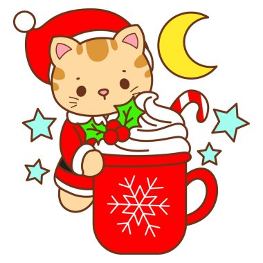 Çeşitli aktiviteleri olan bir grup sevimli kedi. Kupa defteri ve çıkartma için Kawaii hayvan kedisi. Komik kedi çizimleri..