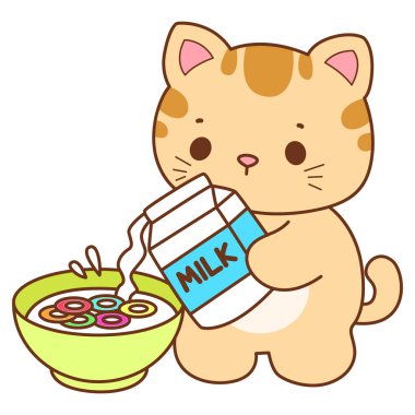 Çeşitli aktiviteleri olan bir grup sevimli kedi. Kupa defteri ve çıkartma için Kawaii hayvan kedisi. Komik kedi çizimleri..