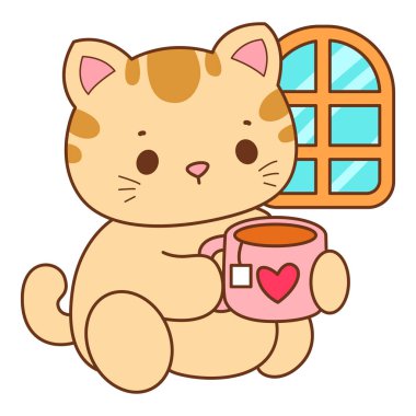 Çeşitli aktiviteleri olan bir grup sevimli kedi. Kupa defteri ve çıkartma için Kawaii hayvan kedisi. Komik kedi çizimleri..