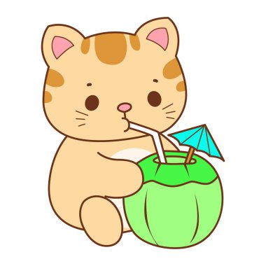 Çeşitli aktiviteleri olan bir grup sevimli kedi. Kupa defteri ve çıkartma için Kawaii hayvan kedisi. Komik kedi çizimleri..