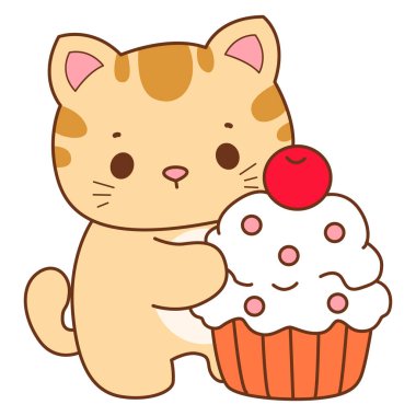 Çeşitli aktiviteleri olan bir grup sevimli kedi. Kupa defteri ve çıkartma için Kawaii hayvan kedisi. Komik kedi çizimleri..