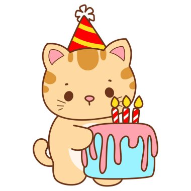 Çeşitli aktiviteleri olan bir grup sevimli kedi. Kupa defteri ve çıkartma için Kawaii hayvan kedisi. Komik kedi çizimleri..