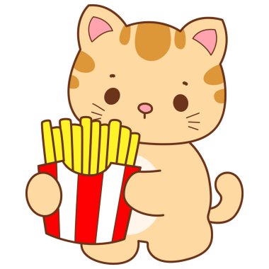 Çeşitli aktiviteleri olan bir grup sevimli kedi. Kupa defteri ve çıkartma için Kawaii hayvan kedisi. Komik kedi çizimleri..