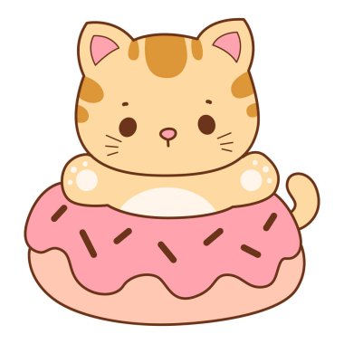 Çeşitli aktiviteleri olan bir grup sevimli kedi. Kupa defteri ve çıkartma için Kawaii hayvan kedisi. Komik kedi çizimleri..