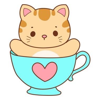 Çeşitli aktiviteleri olan bir grup sevimli kedi. Kupa defteri ve çıkartma için Kawaii hayvan kedisi. Komik kedi çizimleri..