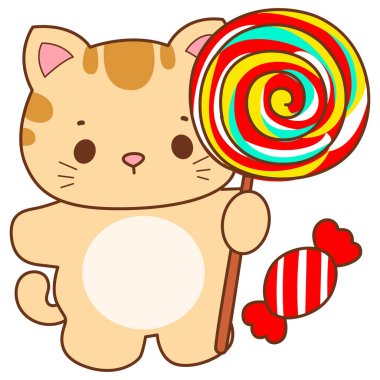 Çeşitli aktiviteleri olan bir grup sevimli kedi. Kupa defteri ve çıkartma için Kawaii hayvan kedisi. Komik kedi çizimleri..