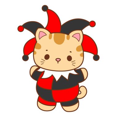 Çeşitli aktiviteleri olan bir grup sevimli kedi. Kupa defteri ve çıkartma için Kawaii hayvan kedisi. Komik kedi çizimleri..