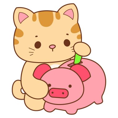 Çeşitli aktiviteleri olan bir grup sevimli kedi. Kupa defteri ve çıkartma için Kawaii hayvan kedisi. Komik kedi çizimleri..