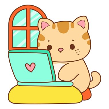 Çeşitli aktiviteleri olan bir grup sevimli kedi. Kupa defteri ve çıkartma için Kawaii hayvan kedisi. Komik kedi çizimleri..