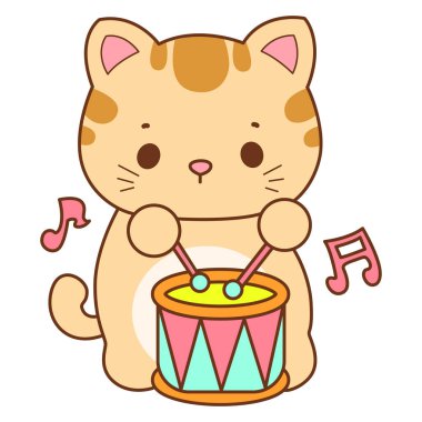 Çeşitli aktiviteleri olan bir grup sevimli kedi. Kupa defteri ve çıkartma için Kawaii hayvan kedisi. Komik kedi çizimleri..