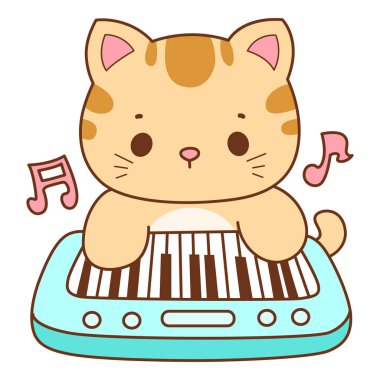 Çeşitli aktiviteleri olan bir grup sevimli kedi. Kupa defteri ve çıkartma için Kawaii hayvan kedisi. Komik kedi çizimleri..