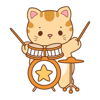 Çeşitli aktiviteleri olan bir grup sevimli kedi. Kupa defteri ve çıkartma için Kawaii hayvan kedisi. Komik kedi çizimleri..