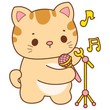 Çeşitli aktiviteleri olan bir grup sevimli kedi. Kupa defteri ve çıkartma için Kawaii hayvan kedisi. Komik kedi çizimleri..