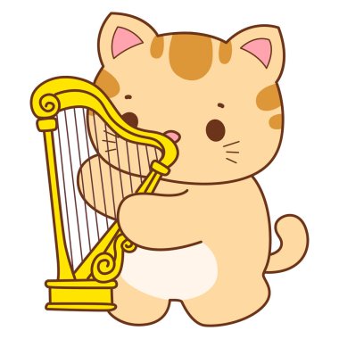 Çeşitli aktiviteleri olan bir grup sevimli kedi. Kupa defteri ve çıkartma için Kawaii hayvan kedisi. Komik kedi çizimleri..