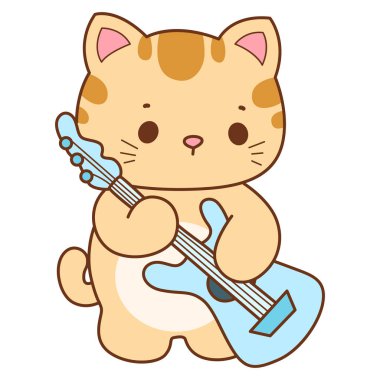 Çeşitli aktiviteleri olan bir grup sevimli kedi. Kupa defteri ve çıkartma için Kawaii hayvan kedisi. Komik kedi çizimleri..