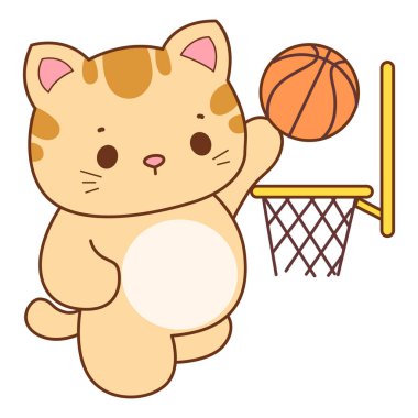 Çeşitli aktiviteleri olan bir grup sevimli kedi. Kupa defteri ve çıkartma için Kawaii hayvan kedisi. Komik kedi çizimleri..