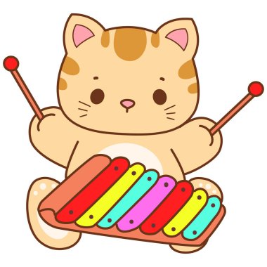 Çeşitli aktiviteleri olan bir grup sevimli kedi. Kupa defteri ve çıkartma için Kawaii hayvan kedisi. Komik kedi çizimleri..