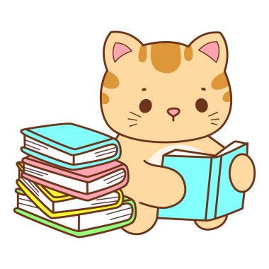 Çeşitli aktiviteleri olan bir grup sevimli kedi. Kupa defteri ve çıkartma için Kawaii hayvan kedisi. Komik kedi çizimleri..