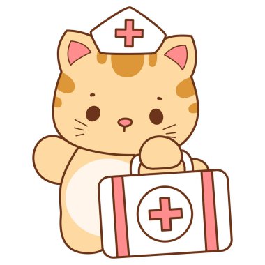 Çeşitli aktiviteleri olan bir grup sevimli kedi. Kupa defteri ve çıkartma için Kawaii hayvan kedisi. Komik kedi çizimleri..