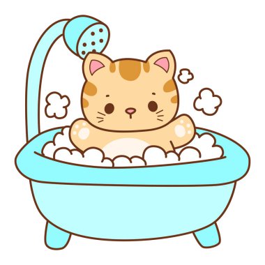 Çeşitli aktiviteleri olan bir grup sevimli kedi. Kupa defteri ve çıkartma için Kawaii hayvan kedisi. Komik kedi çizimleri..