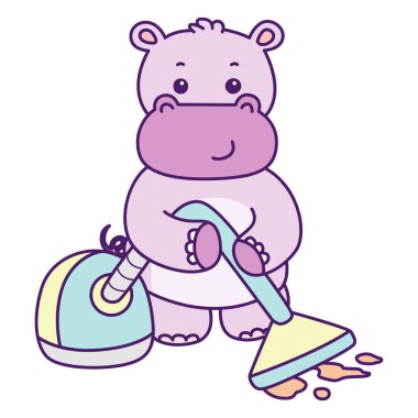 Tatlı su aygırı vektör ikonu. Komik bebek su aygırı hayvan serisi illüstrasyonu. Kabarık su aygırlarının hayatı.